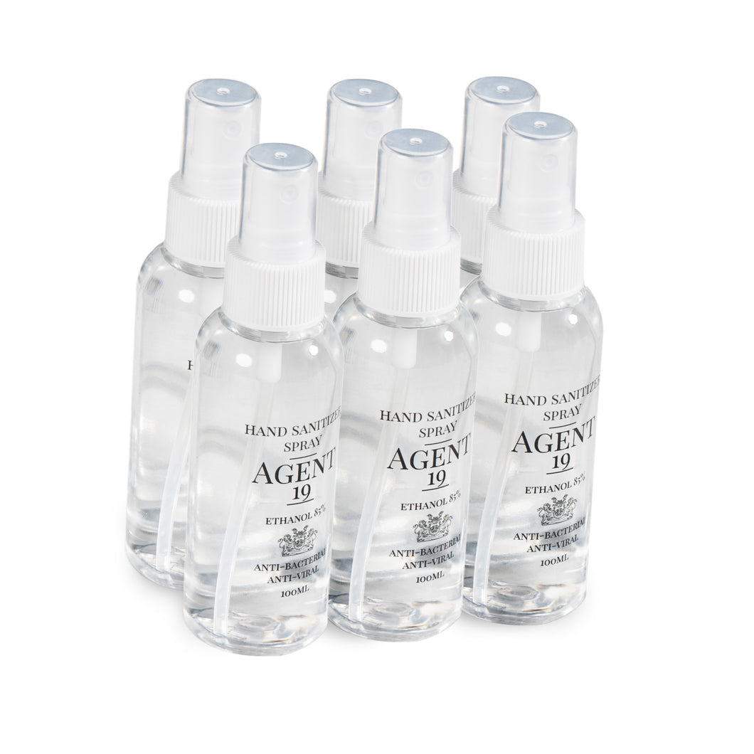 Agent 19 - Hospital Grade - Anti Bacterial Ethanol Hand Sanitizer Liquid - 100 ml Spray - Pack Of 6